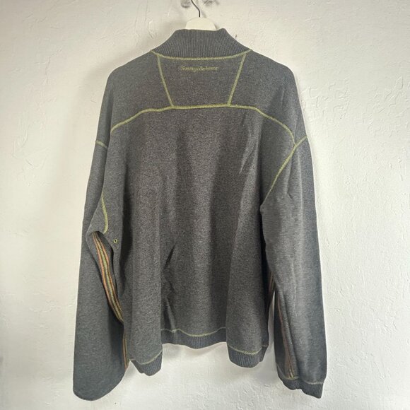 Tommy Bahama Men Reversible 1/4-Zip Mock Neck Pullover Sweater Green/Gray Casual - Picture 5 of 8